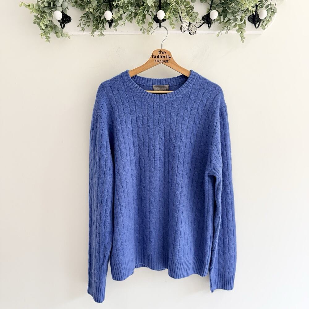Daniel Bishop 100% cashmere Blue Cable Knit Crewneck Sweater Size XL JJ5512